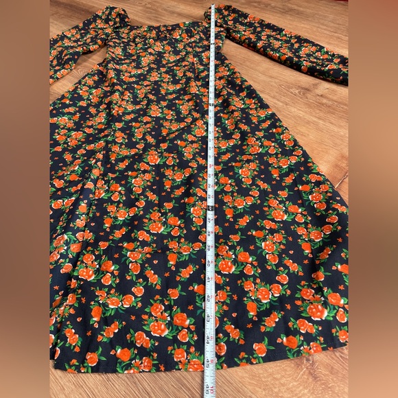 Missguided Milkmaid Dark Floral Dress Size 4 Sweetheart Neckline Slit Puffy - Picture 10 of 12